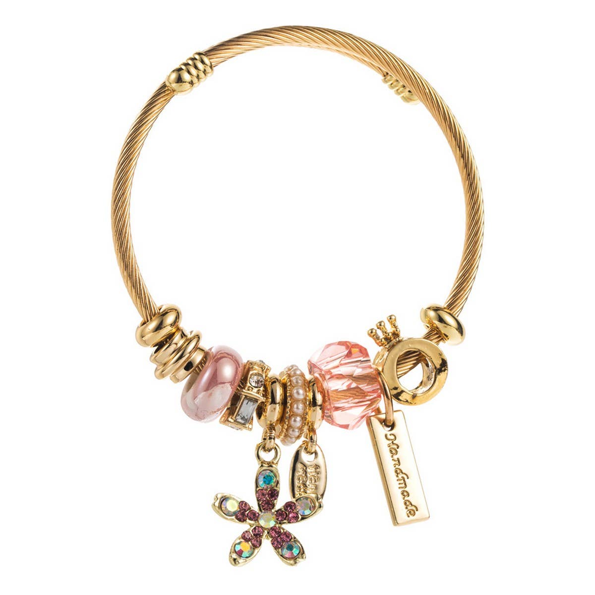 Gold Stainless Steel Bracelet with Flower Pendant