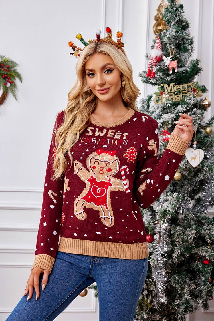 Christmas gingerbread man long-sleeved pullover