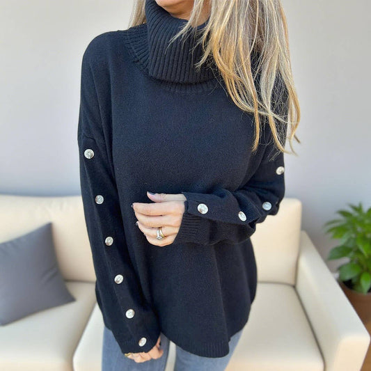 Casual high-neck button-down knitted sweater