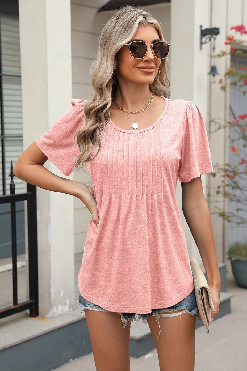 CWTBLS1697_ROUND NECK LOOSE SHORT SLEEVE T-SHIRT TOP