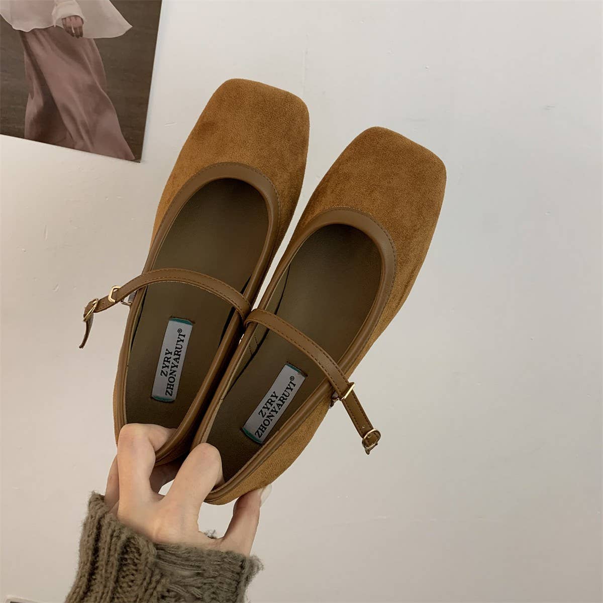 Retro Suede Mary Janes with Low Block Heels