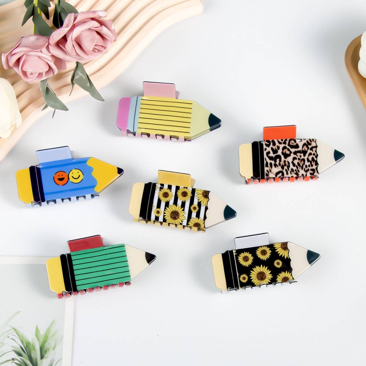 CWAHA5139_SUNFLOWER LEOPARD STRIPE PENCIL HAIR CLIP