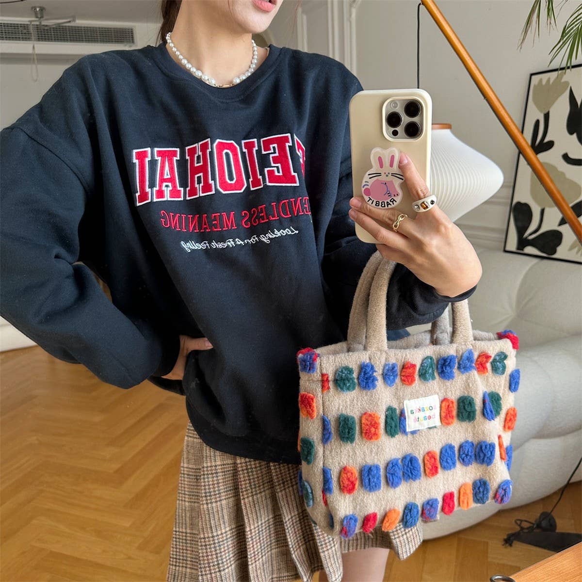 CWAB3896_PLUSH CROSSBODY HANDBAG SHOULDER BUCKET BAG