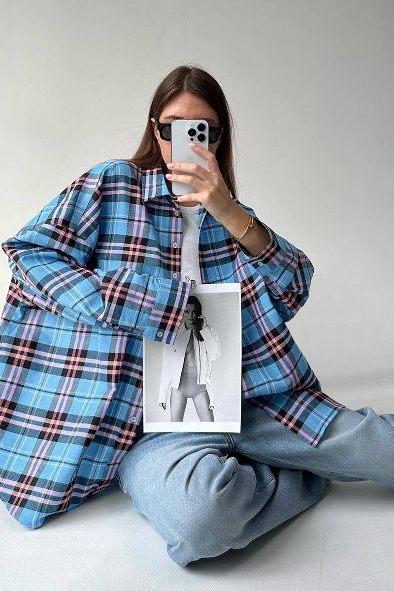 CWTBLL00630_RETRO LOOSE CASUAL LONG-SLEEVED PLAID JACKET