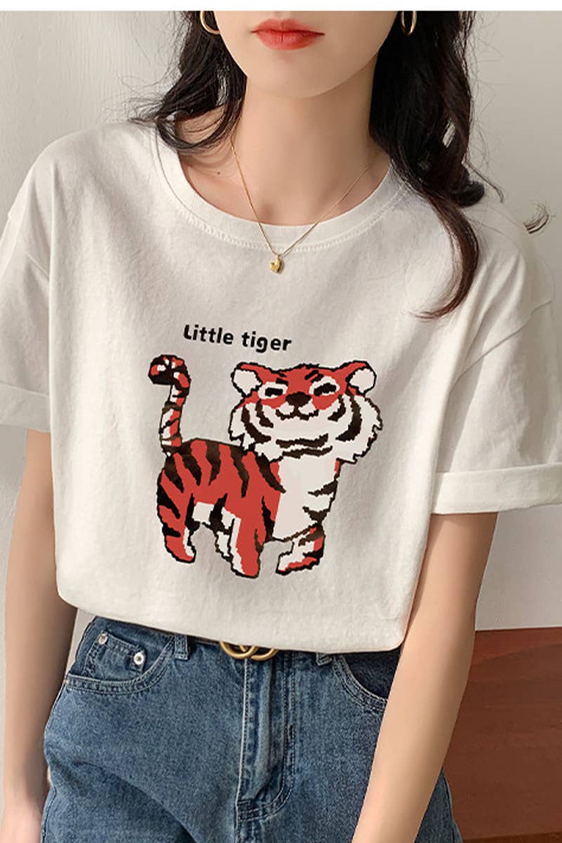 CWTTS0989_LITTLE TIGER PRINT CASUAL T-SHIRT