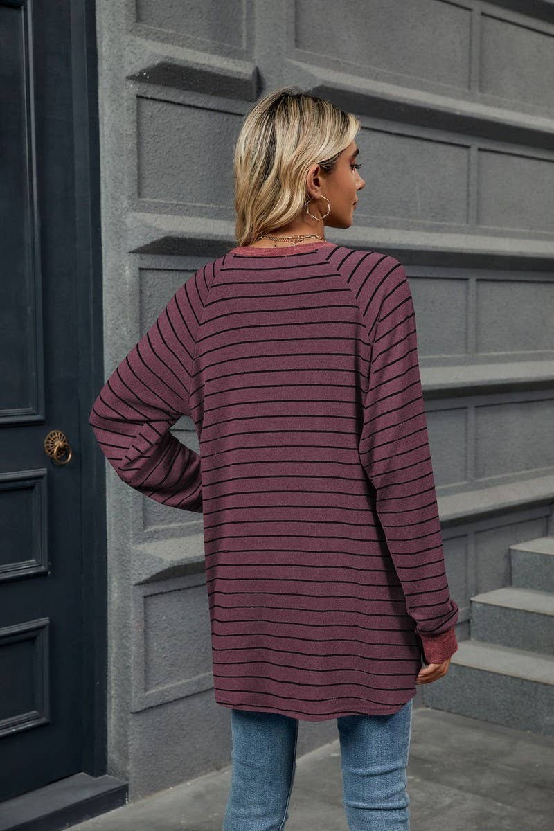 CWTBLL2360_STRIPED CONTRAST POCKET MID-LENGTH SWEATSHIRT