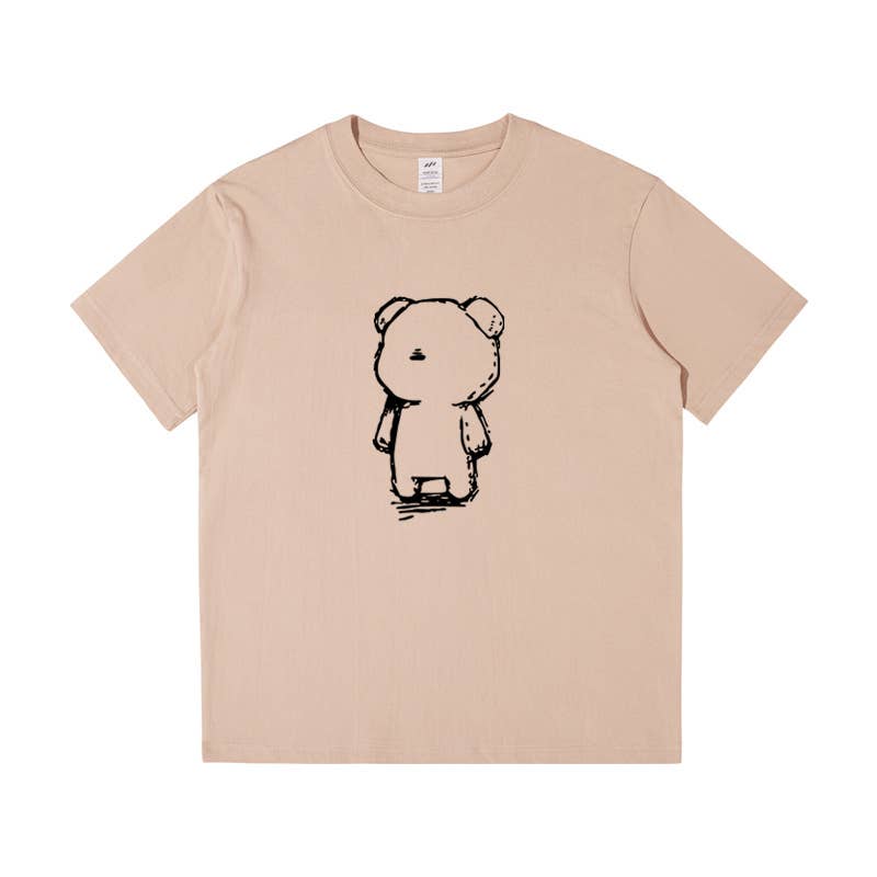 CWTTS0953_BLACK AND WHITE BEAR PRINT LOOSE CASUAL T SHIRT