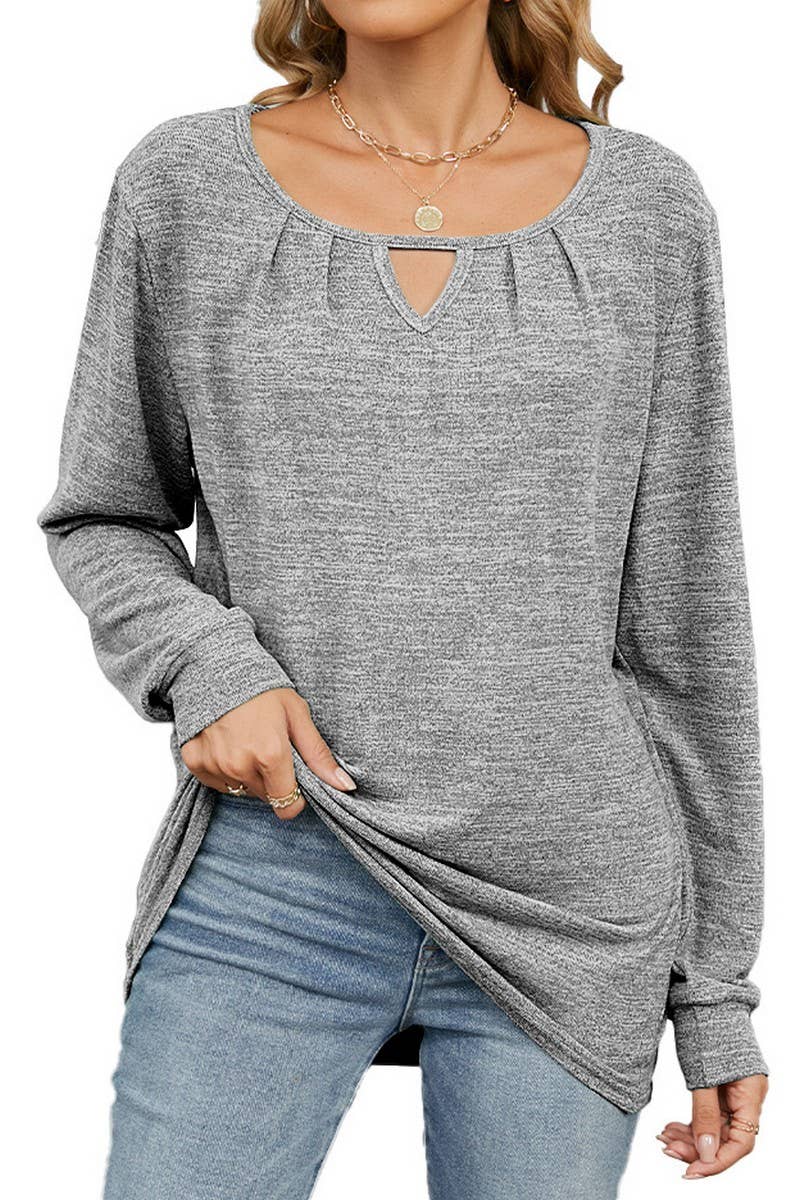 CWTBLL3677_SOLID COLOR WRINKLED BRUSHED HOLLOW LOOSE T-SHIRT