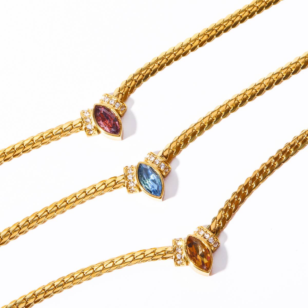 Stainless Steel Marquis Eye Zirconia Necklace_CWMM5581