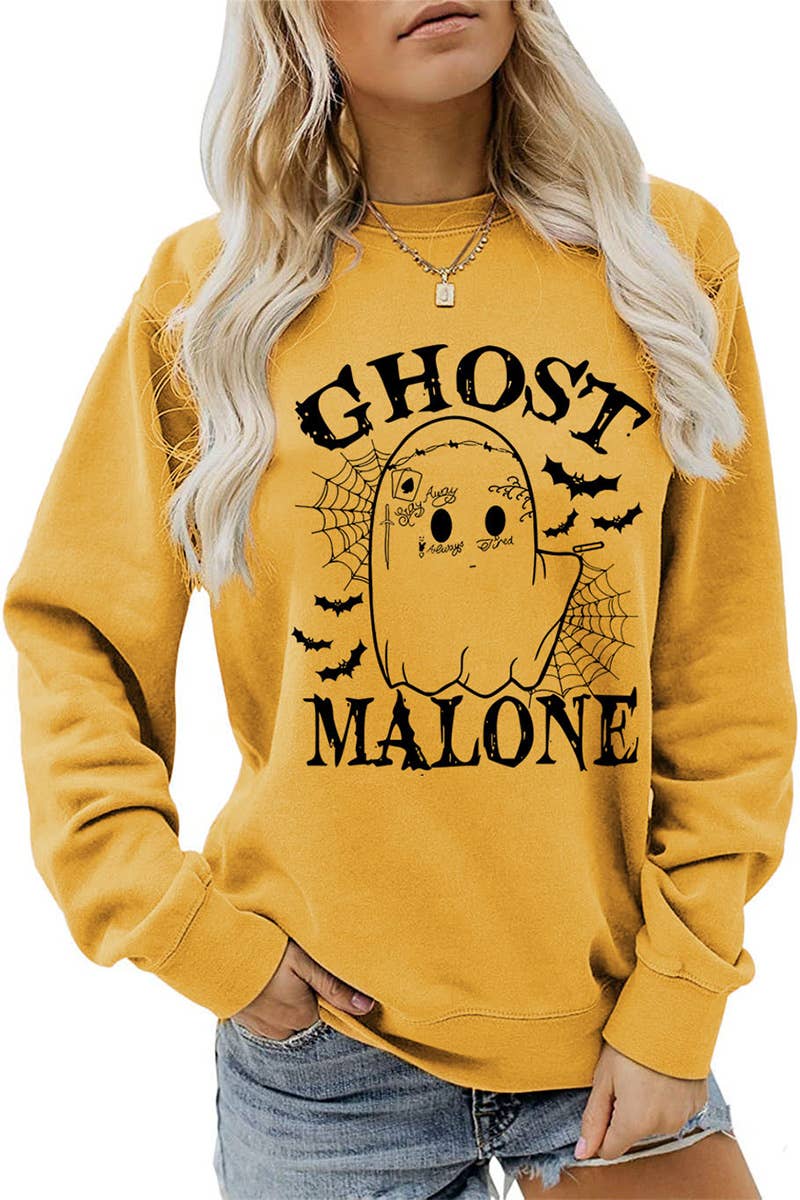CWTSTL0364_WOMEN HALLOWEEN GHOST MALONE LONG SLEEVE PULLOVER
