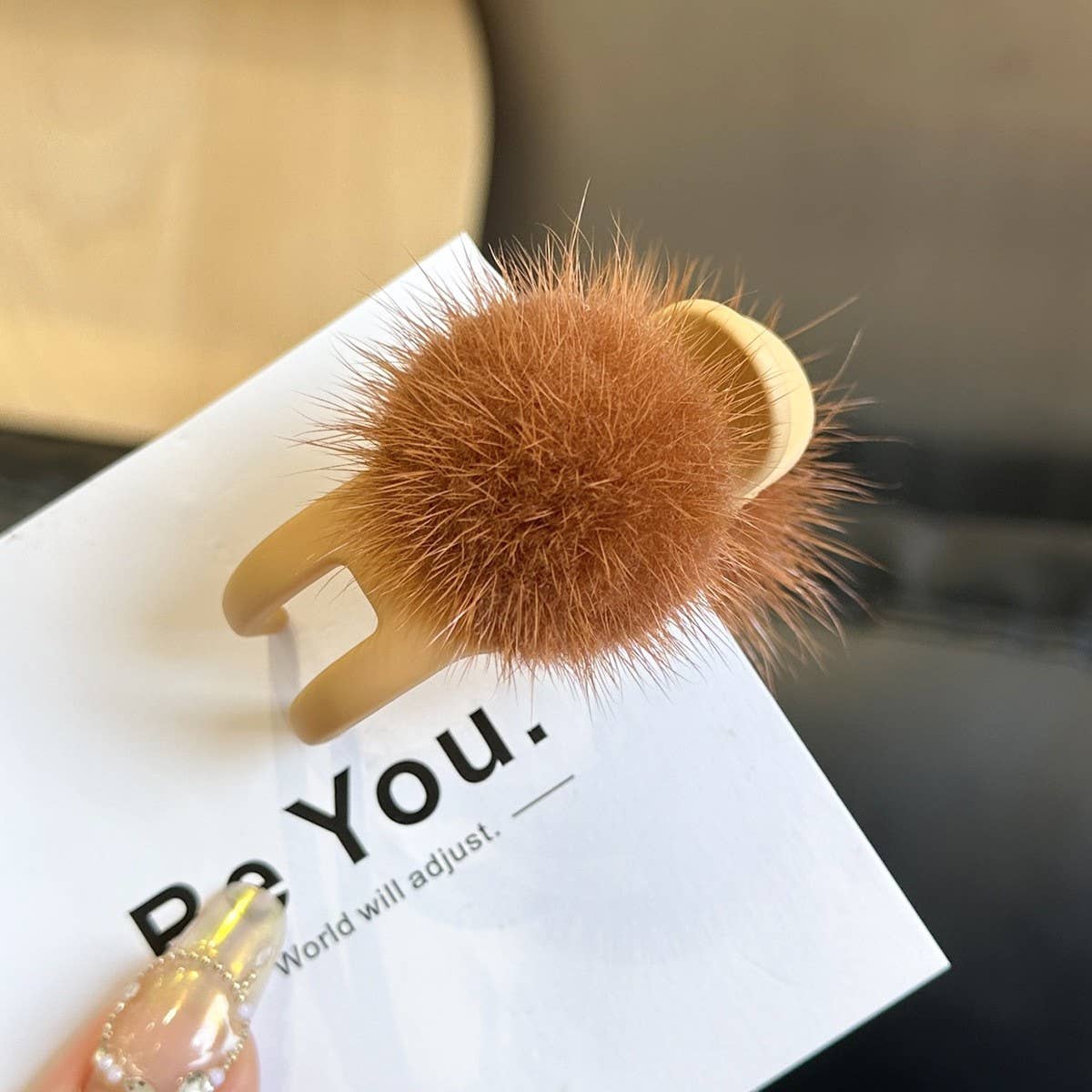 Mink Fur Ball Hair Claw - Cute Winter Fluffy Clip