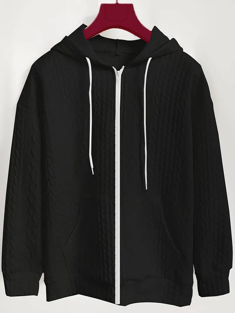 CASUAL ZIP-UP CARDIGAN WITH FLORAL HOODIE COAT