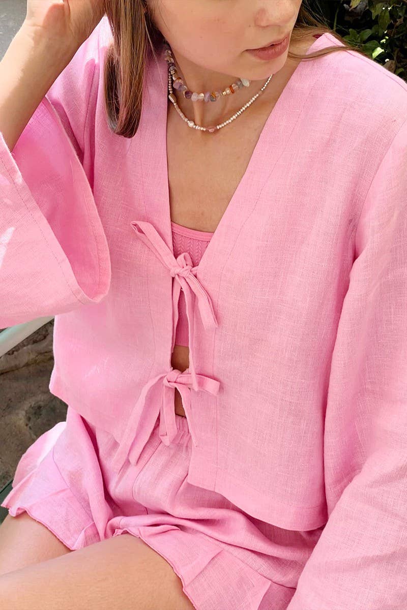 CWSTB1813_COTTON TIE-FRONT CARDIGAN & SHORTS SET