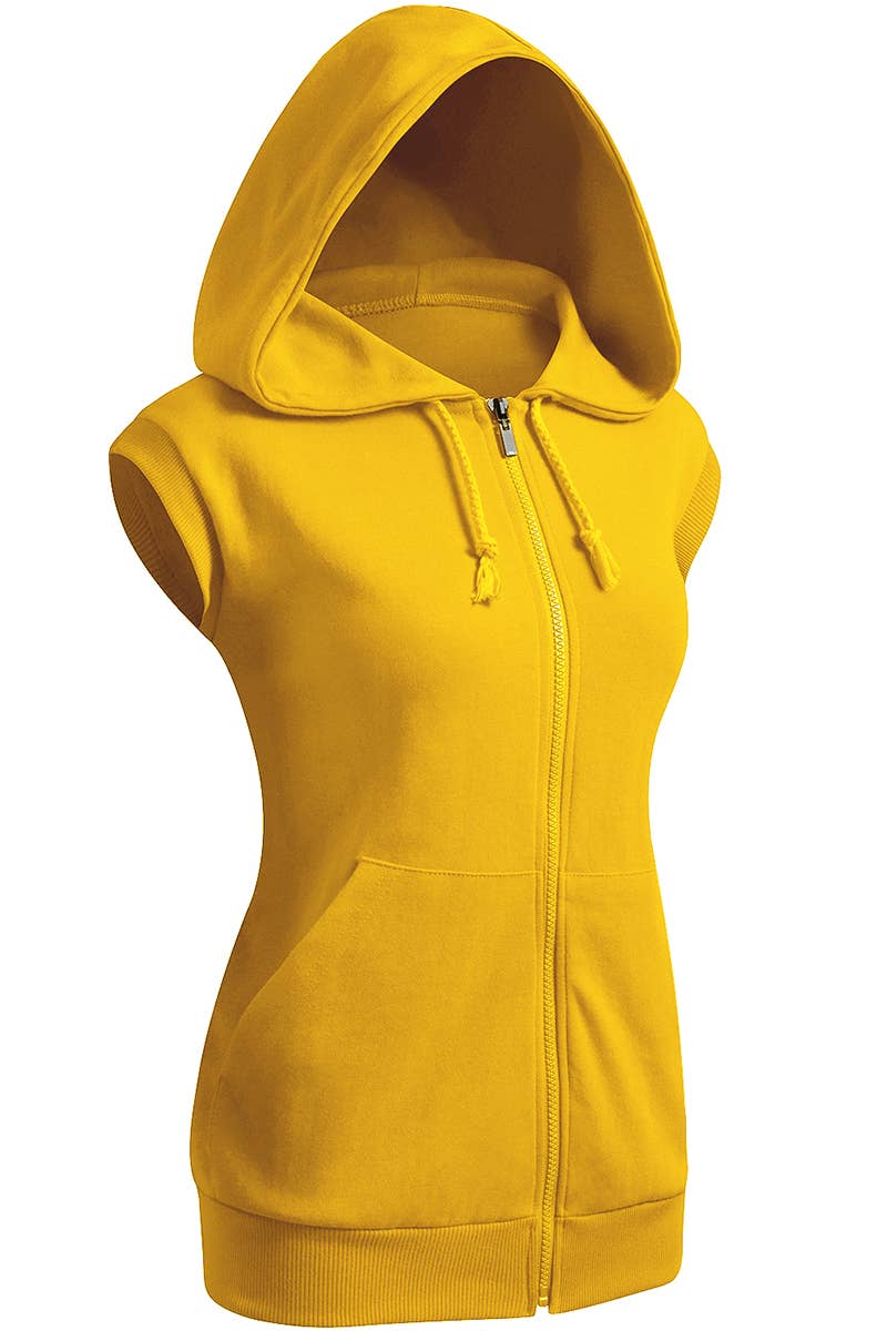 KWOHOSL003_Sleeveless Hoodies Basic Hoodie Zip Up