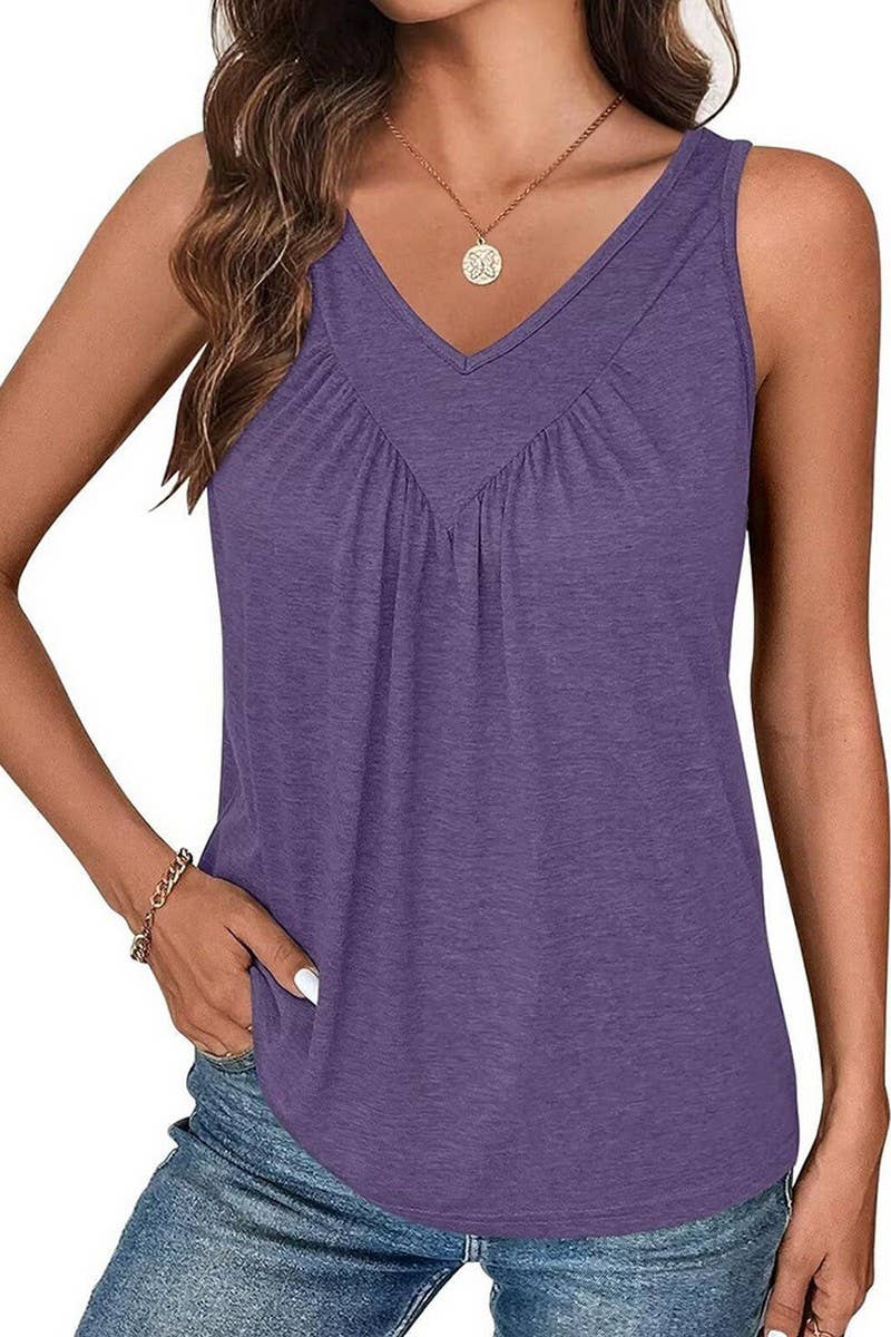 CWTTK1178_SOLID V-NECK SLEEVELESS FIT TANK TOP