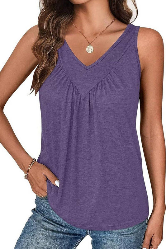 CWTTK1178_SOLID V-NECK SLEEVELESS FIT TANK TOP