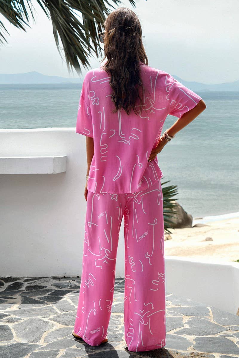 CWSTB0340_Button Down Long Slv Print V-Neck Long Pants Set