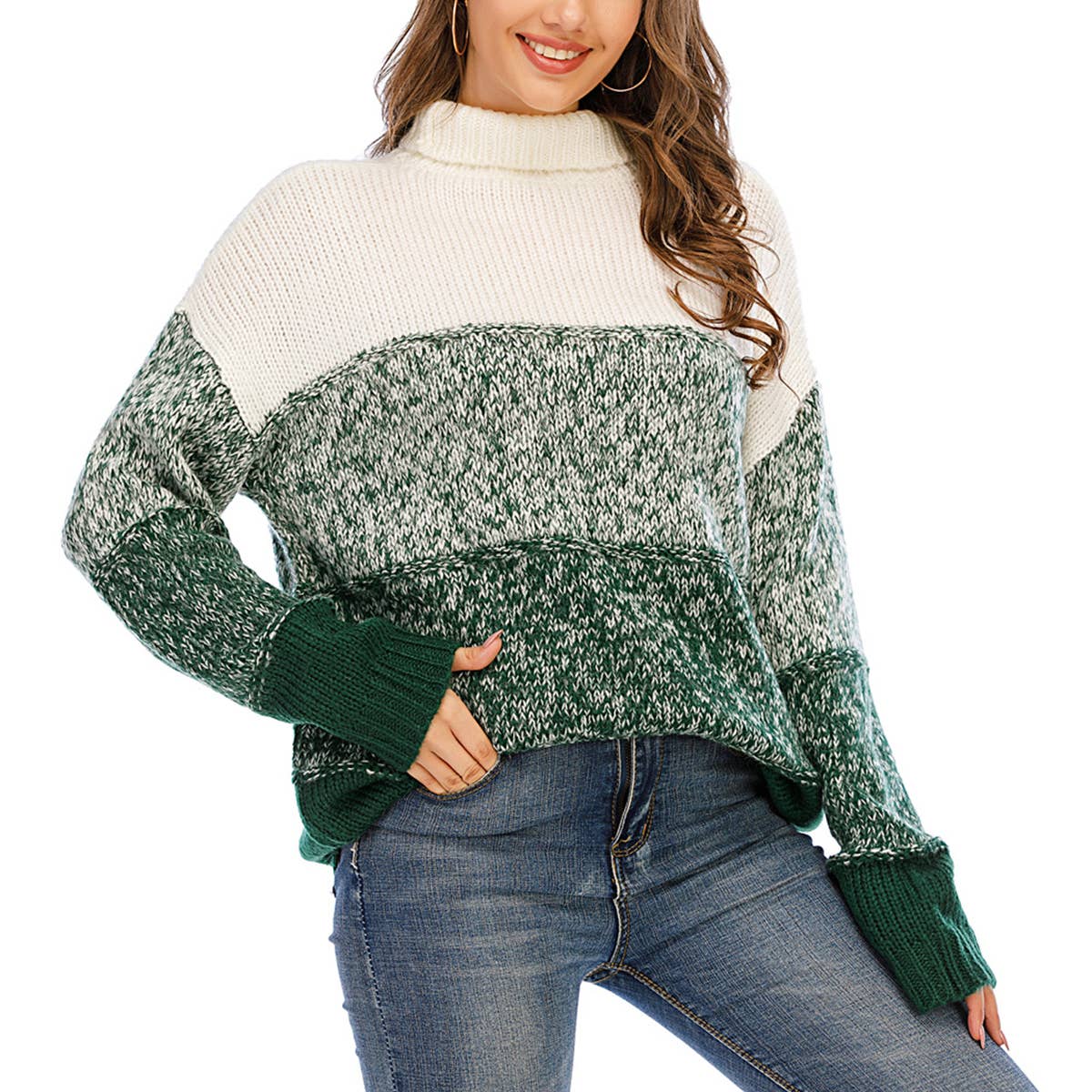 COLOR CONTRAST PATCHWORK THICKENED SWEATER