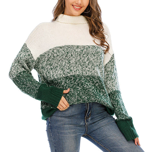 COLOR CONTRAST PATCHWORK THICKENED SWEATER