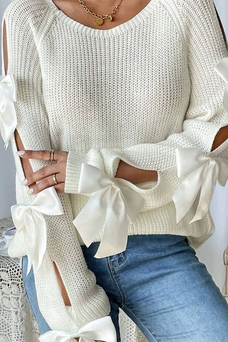 CWOSWL07301_FRENCH STYLE CREWNECK BOW KNIT PULLOVER SWEATER