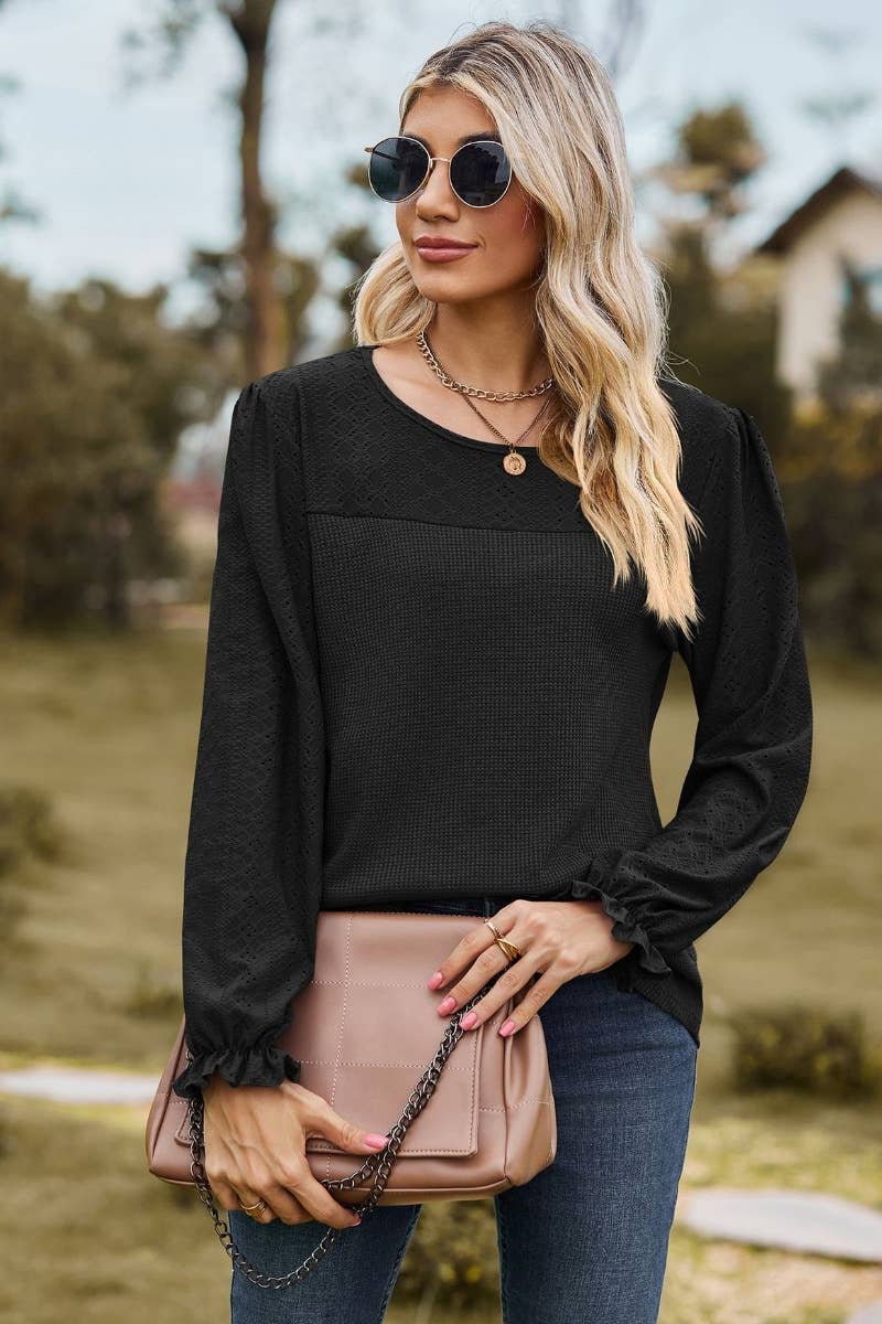 CWTBLL2805_CASUAL CREW-NECK FALL LONG-SLEEVED TOP