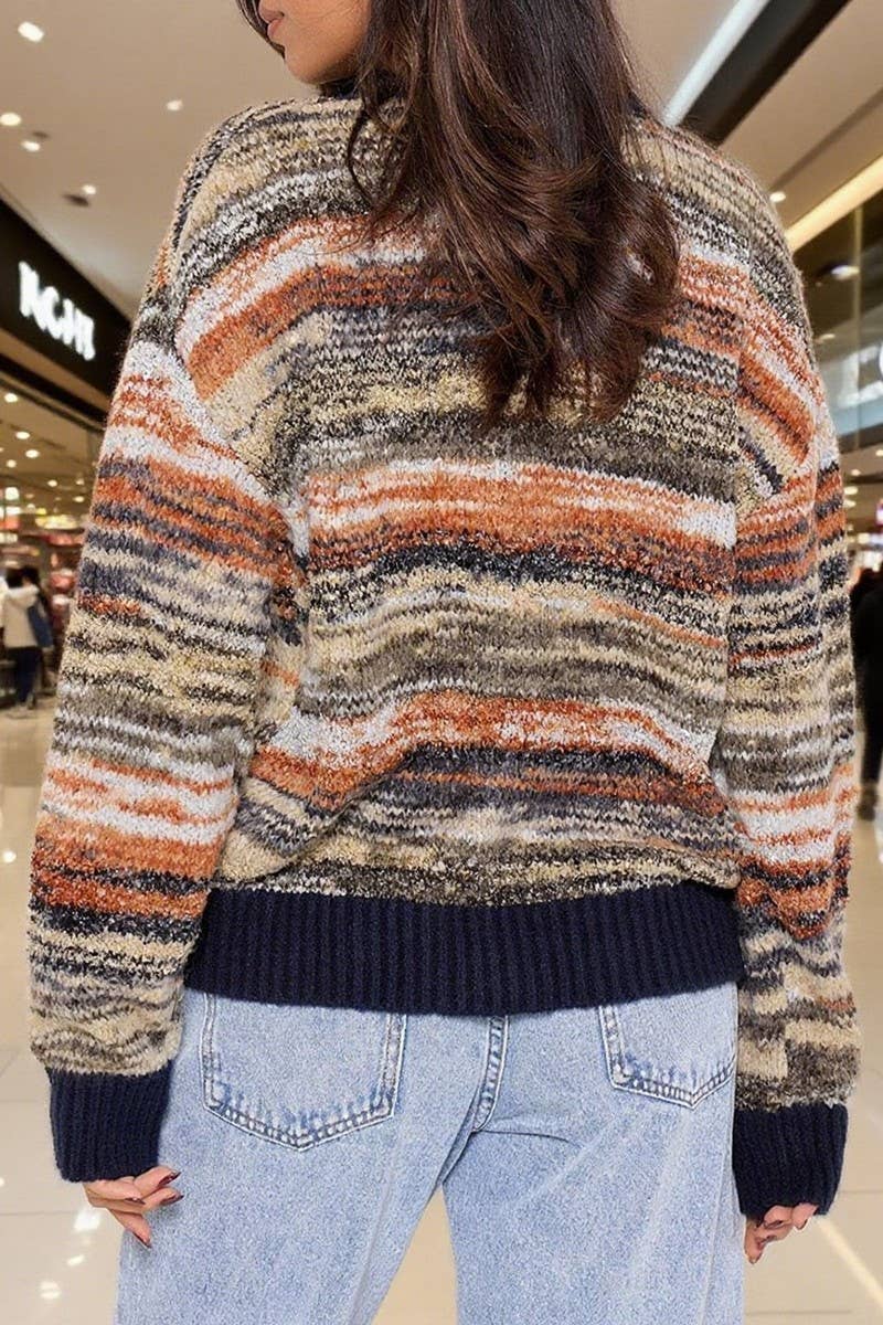 CWOCAL00829_GRADIENT STRIPE V NECK CROPPED KNIT CARDIGAN