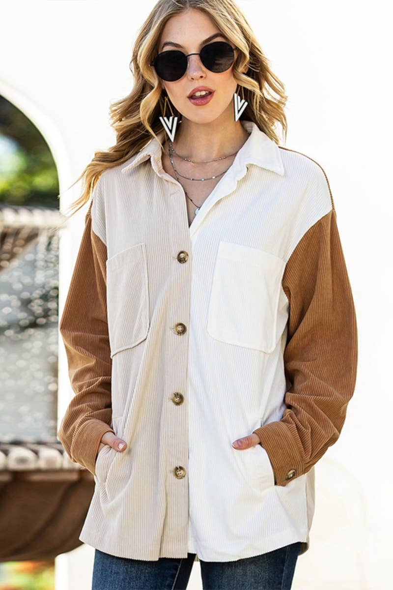 CWOCO1058_STYLISH PATCHWORK POCKET LONG SLEEVE SHIRT JACKET