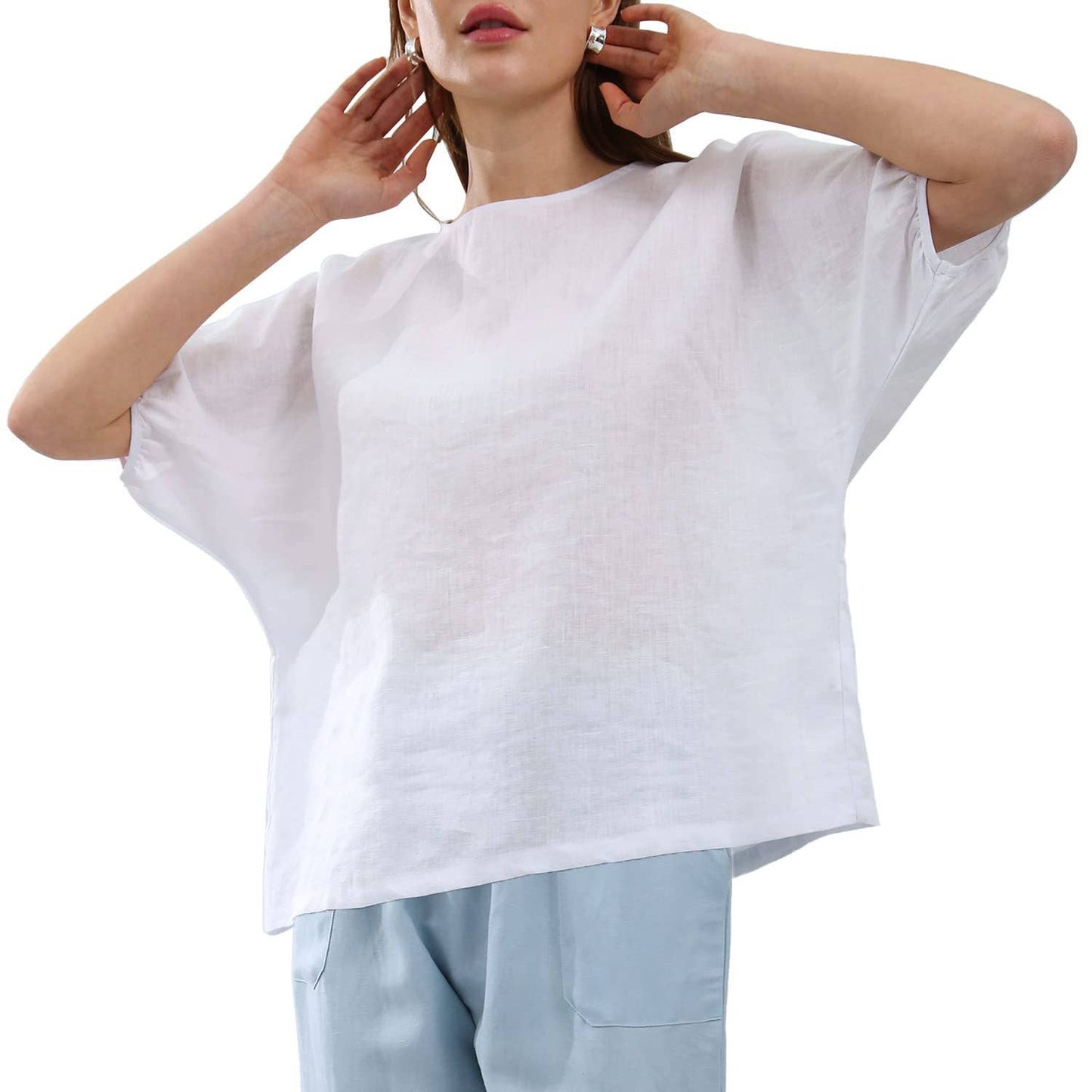 ARTSY LANTERN SLEEVE COTTON LINEN BLOUSE