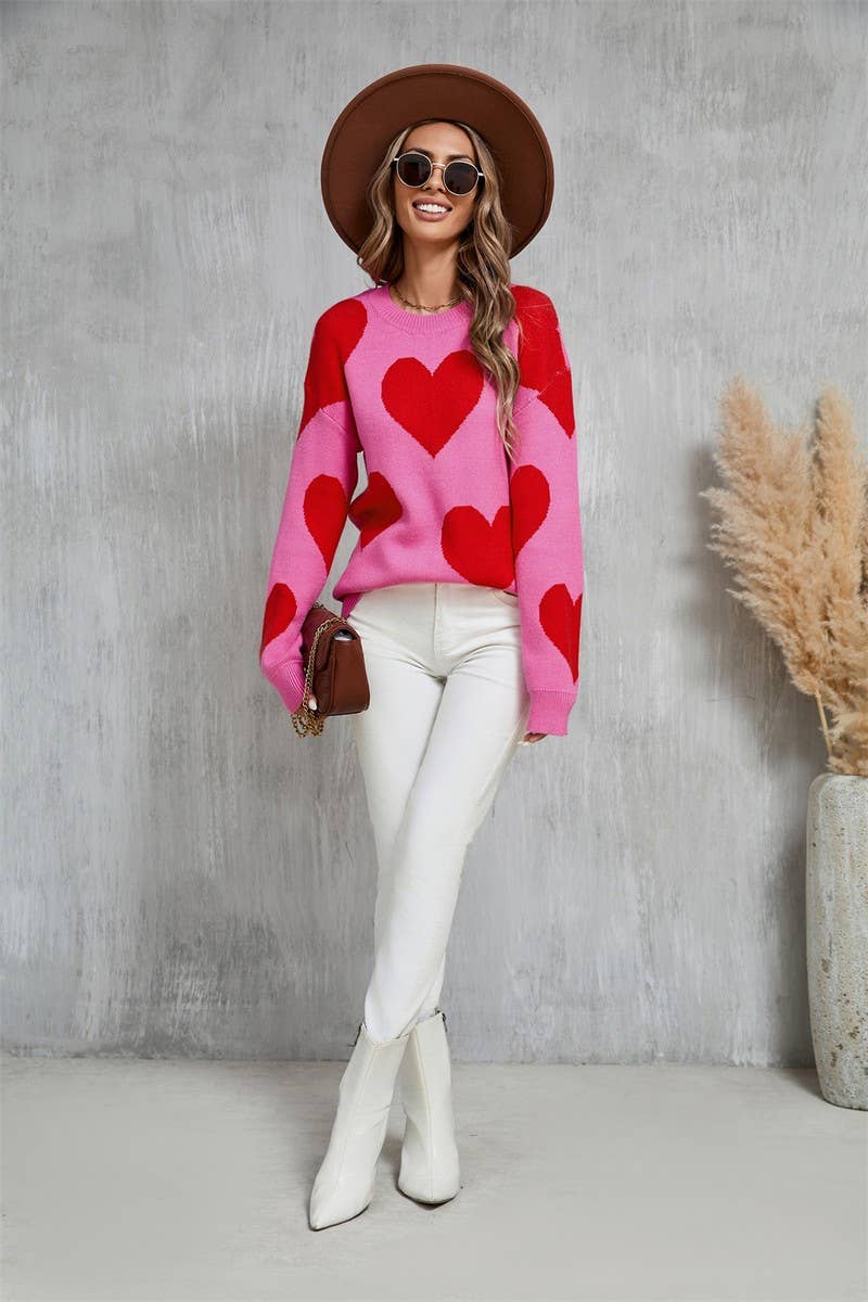 CWOSWL5758_VALENTINE'S DAY ROUND NECK HEART KNITTED SWEATER