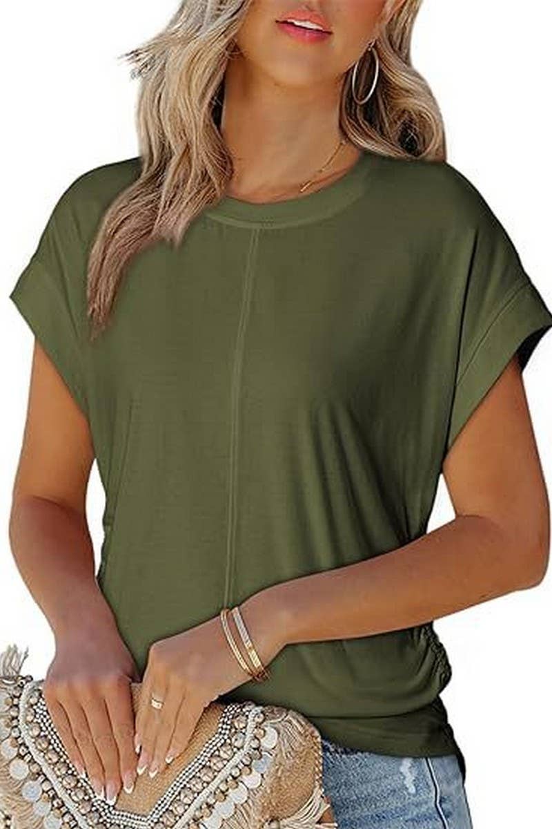 CWTTS1386_SUMMER FASHION SIDE PLEATED RAGLAN T-SHIRT