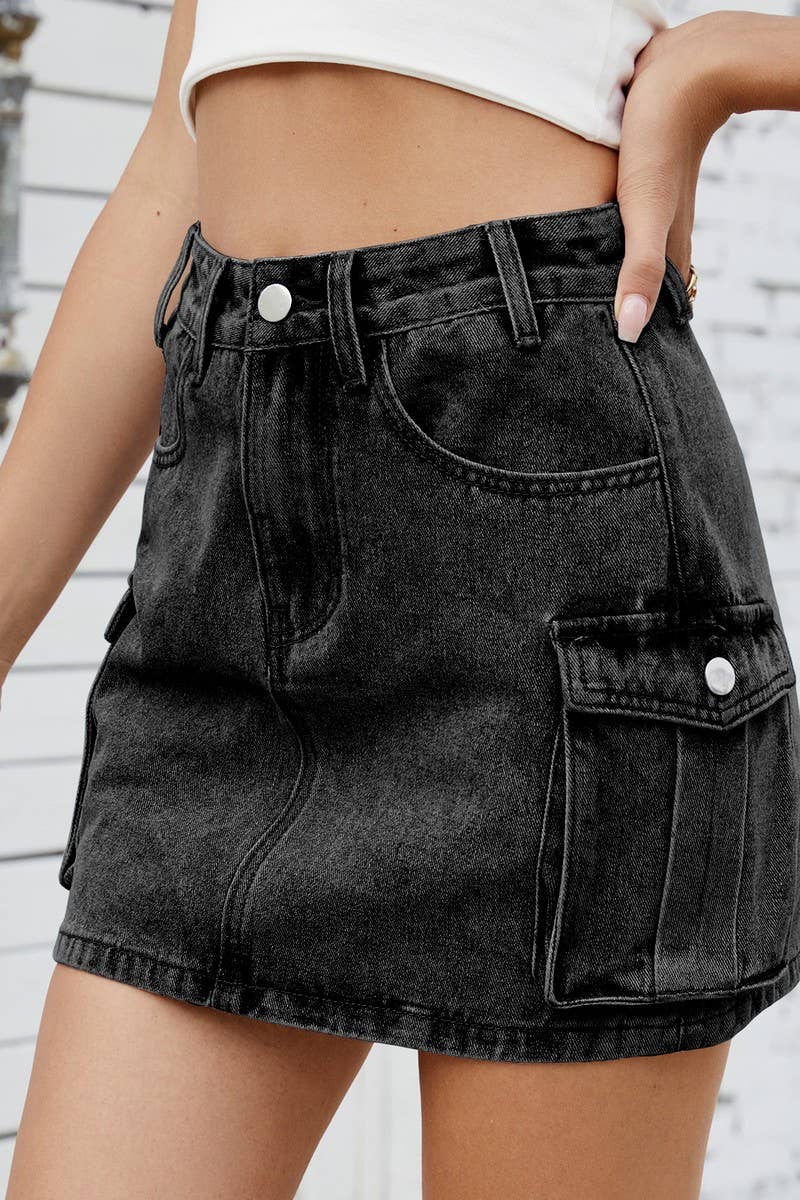 CWJSK00229_WASHED VINTAGE DENIM WORK POCKET SKIRT