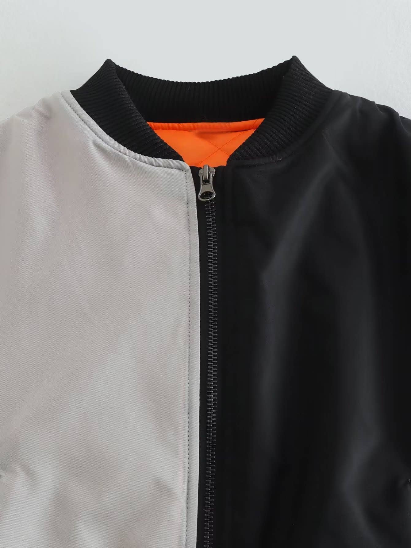 COLOR CONTRAST FLYING ZIPPER LOOSE PADDED JACKET