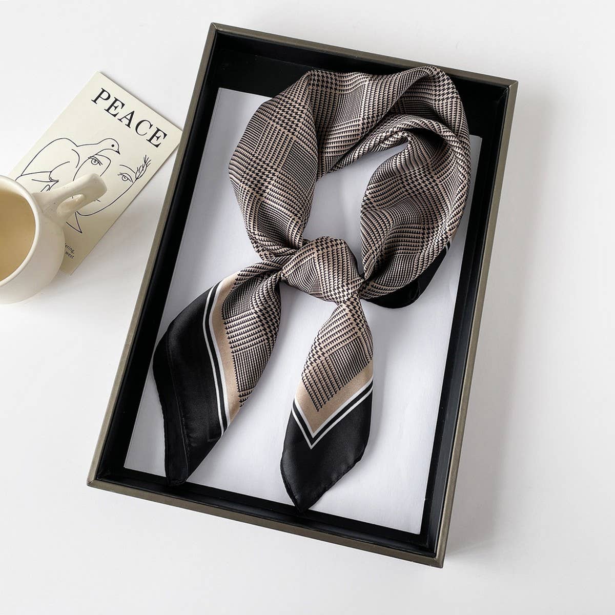 Letter Print Satin Square Scarf for Women