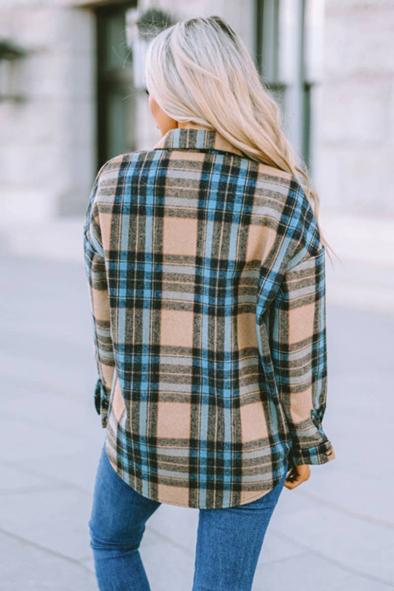 CWTSTL2393_AUTUMN CASUAL POCKET PLAID LONG-SLEEVED SHIRT