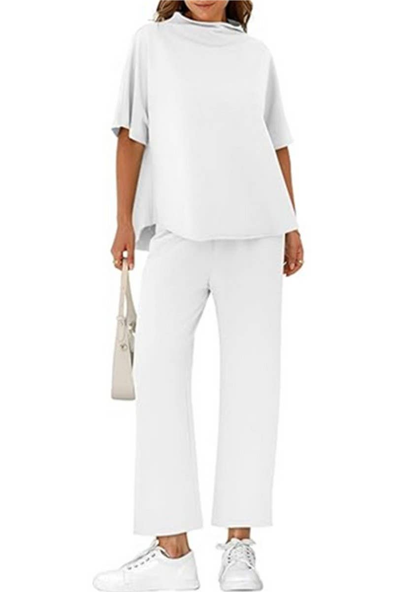 CWSTB1607_HIGH COLLAR BAT TOP NINE CROPPED PANTS SET