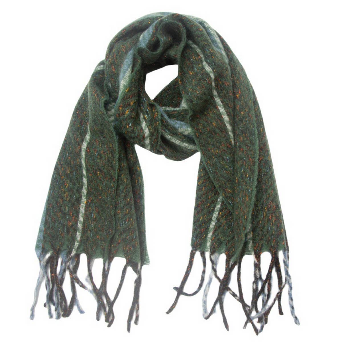 Striped Fringe Scarf ??Winter Knitted Shawl_CWASC0880