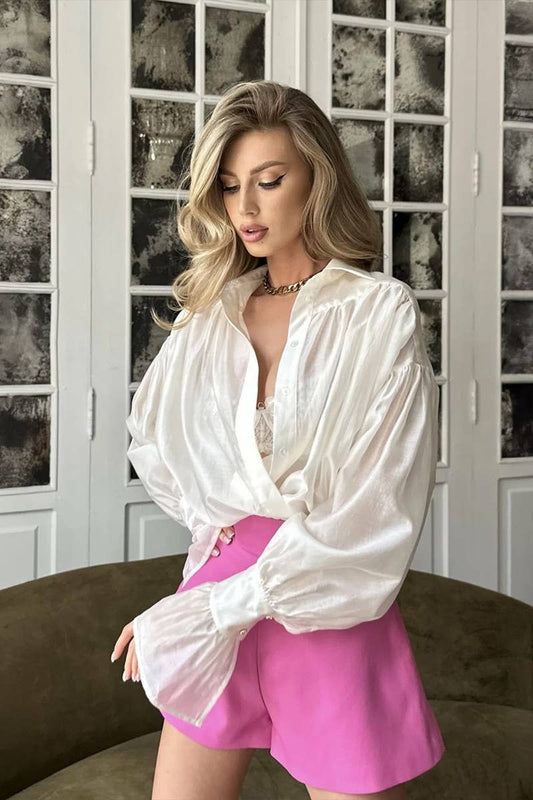 CWTBLL3814_SATIN BALLOON SLEEVE LONG SLEEVE SHIRT