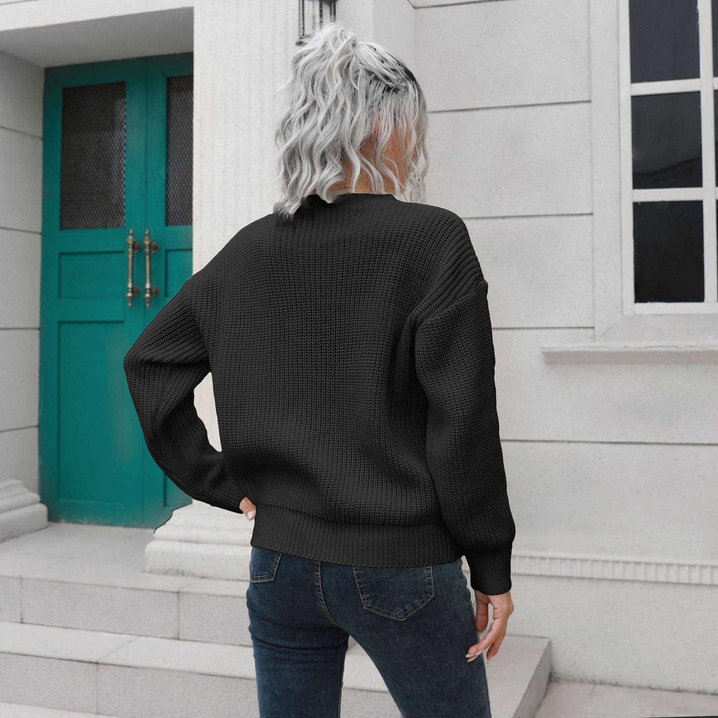 Design sense button long sleeve sweater