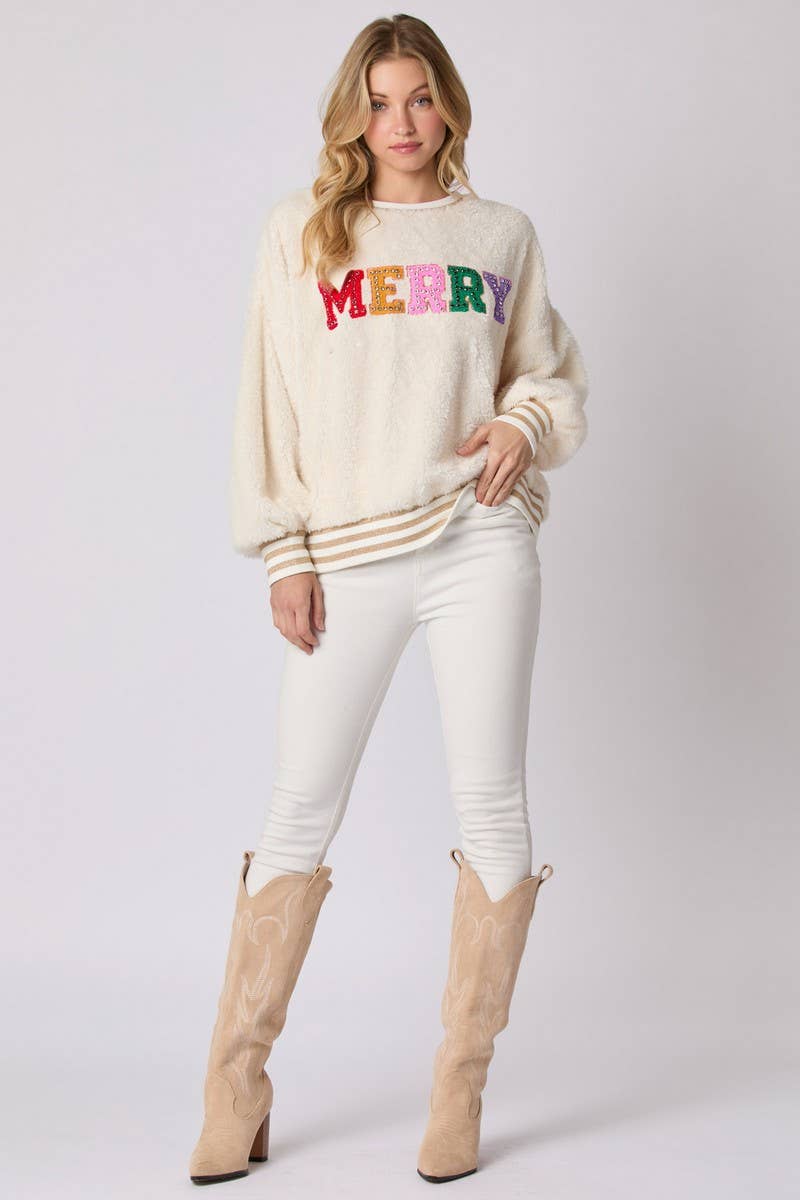 CWOSWL07754_CHRISTMAS LETTER RHINESTONE PULLOVER SWEATSHIRT