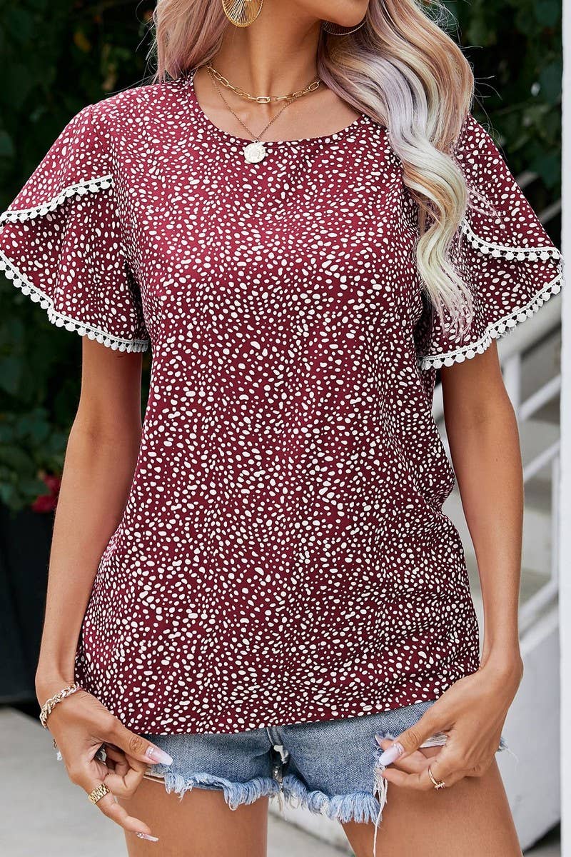 CWTBLS1801_ROUND NECK CASUAL TULIP SLEEVE T-SHIRT TOP