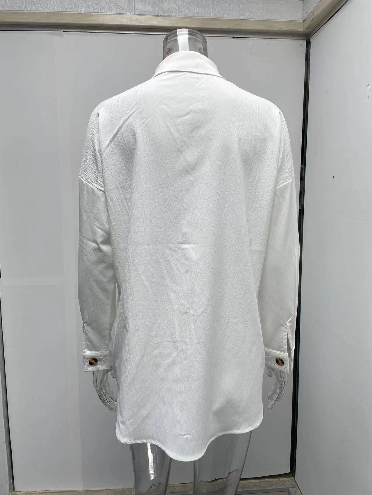 BAT-SLEEVED CASUAL SOLID COLOR LONG-SLEEVED SHIRT