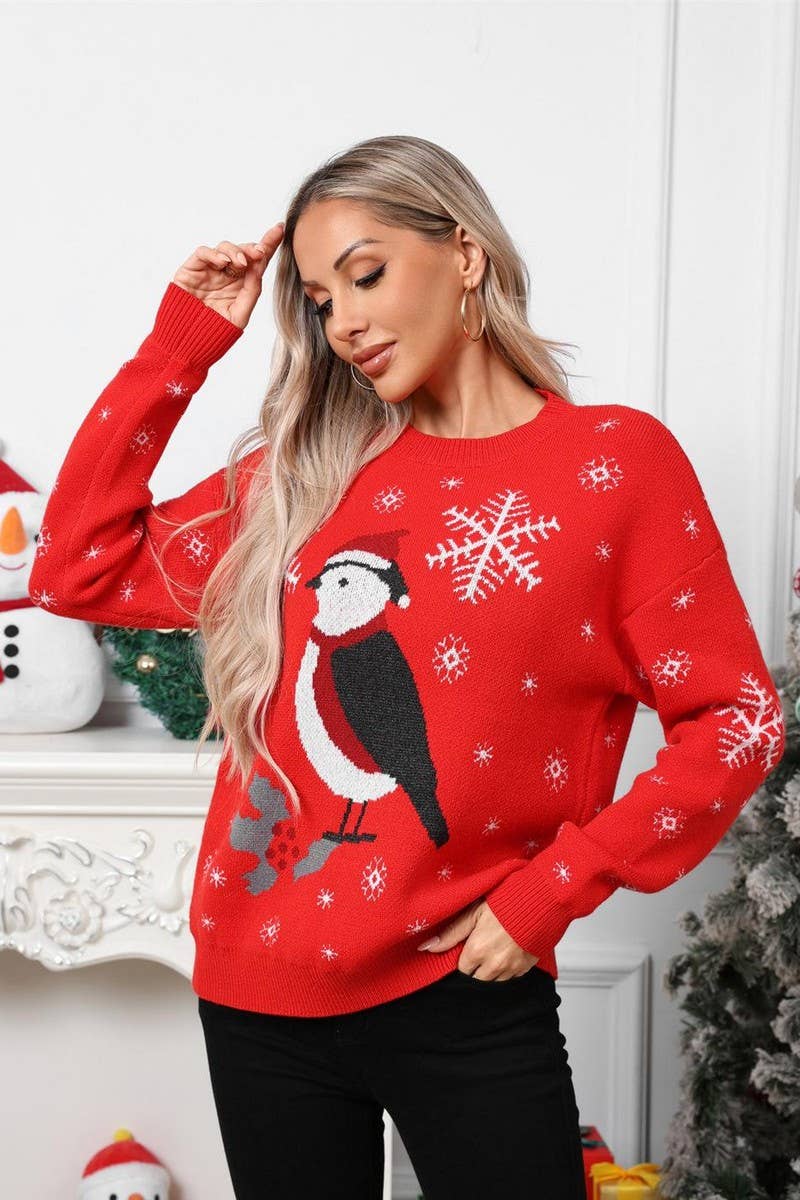CWOSWL07575_CHRISTMAS SNOWFLAKE MAGPIE KNITTED SWEATER