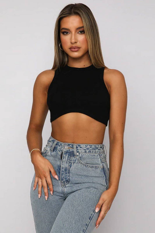 CWTHT0196_HIGH WAISTED NAVEL-BARING SLEEVELESS TANK TOP