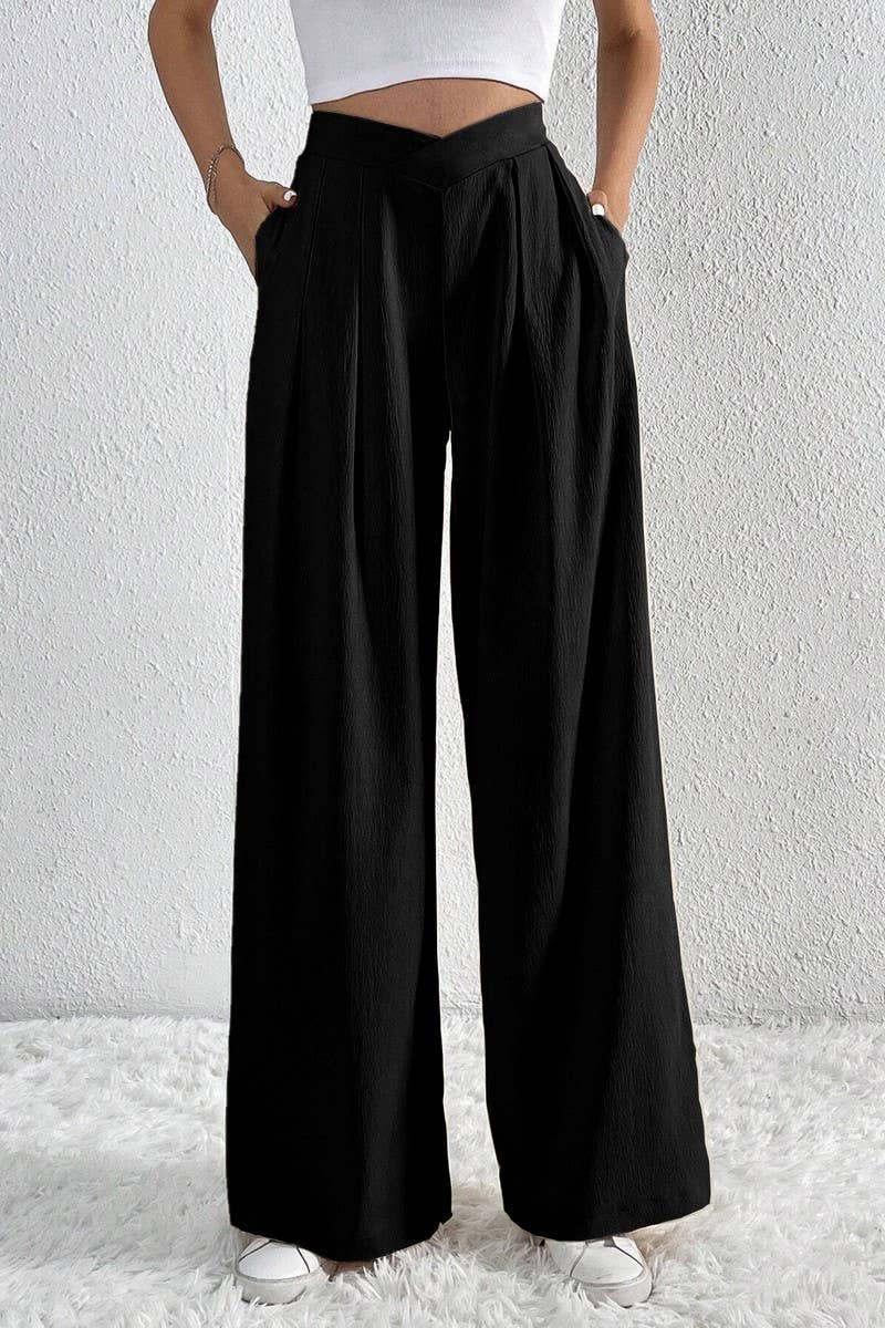 CWBLP1422_PLEATED CASUAL WIDE-LEG LOOSE TROUSERS