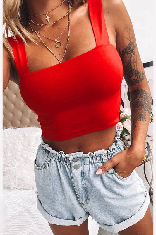 CWTTK00285_SQUARE NECK CROPPED SEXY T-SHIRT TOP