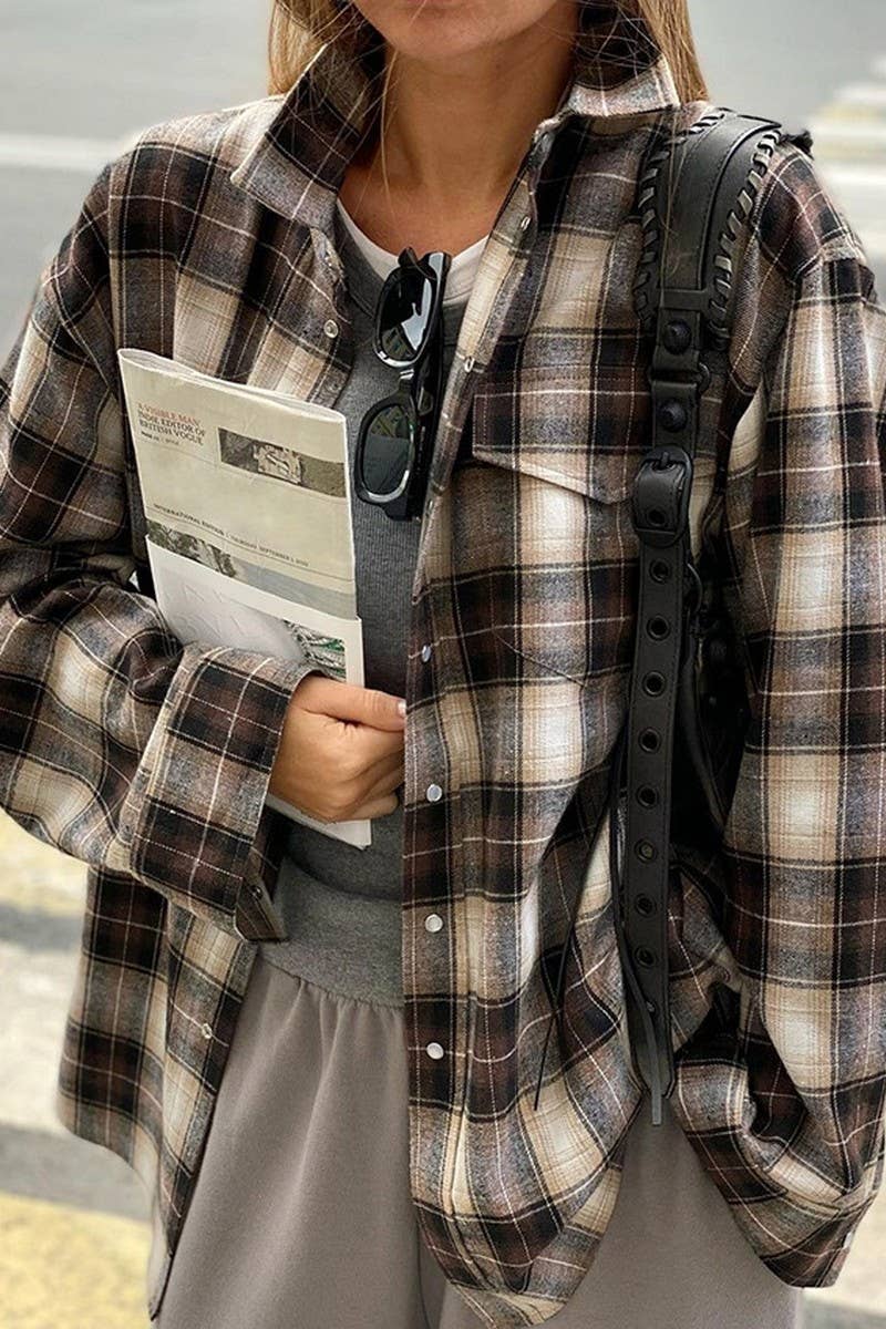 CWTBLL00585_CASUAL LONG-SLEEVED SHIRT RETRO PLAID SHIRT