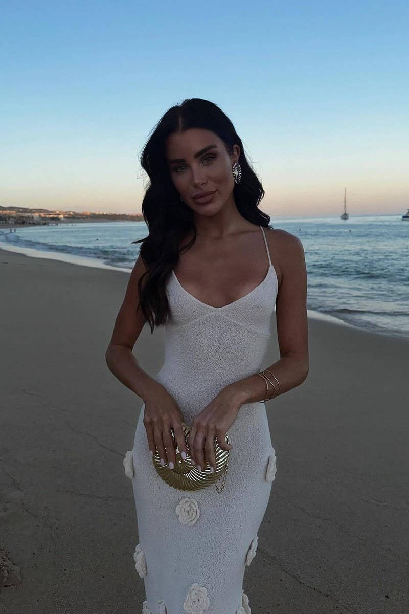 CWDMD4142_KNITTED EMBROIDERED SUSPENDER LONG DRESS