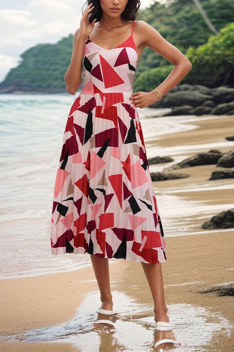 CWDHL0656_STRAPPY HOLIDAY GEOMETRIC PRINT MIDI DRESS