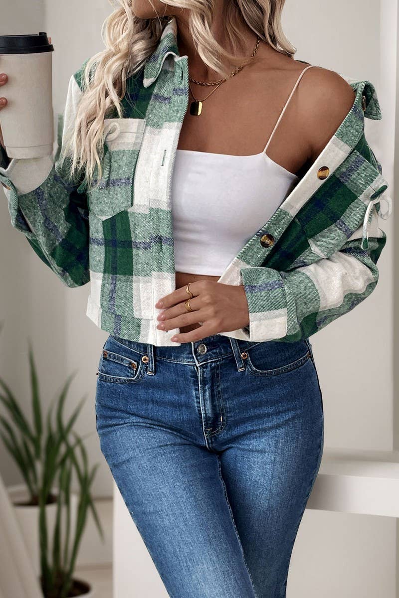 CWOCO1161_AUTUMN AND WINTER SHORT PLAID RETRO BOW COAT