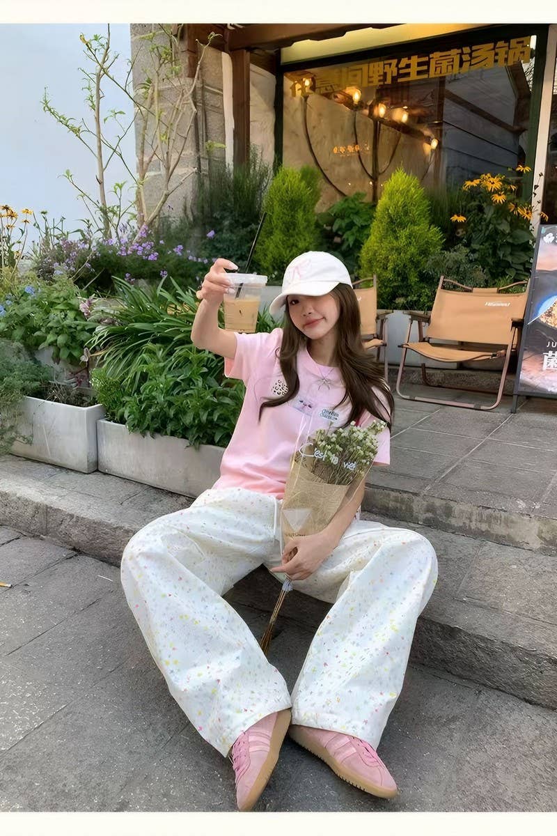 CWBLP2082_STAR PRINT LOOSE STRAIGHT LEG JOGGER PANTS